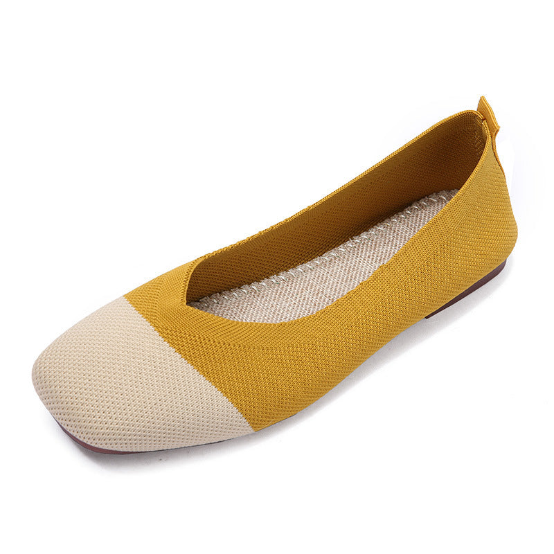 Fashion color matching woven square head flat bottom loafers