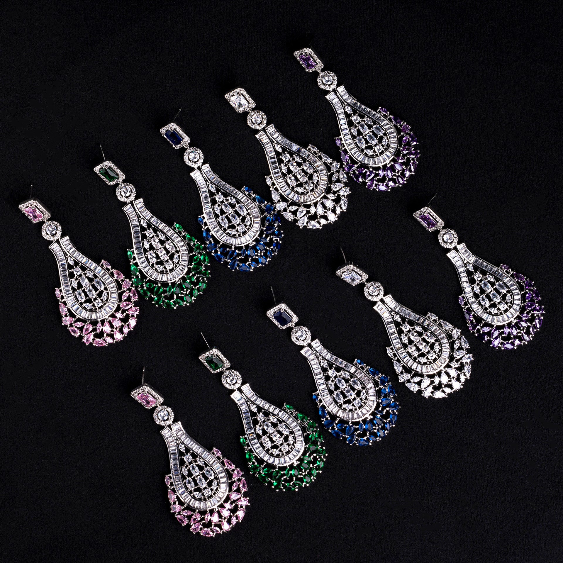 Royal Blue Crystal Earrings – Elegant Chandelier Jewelry for Women