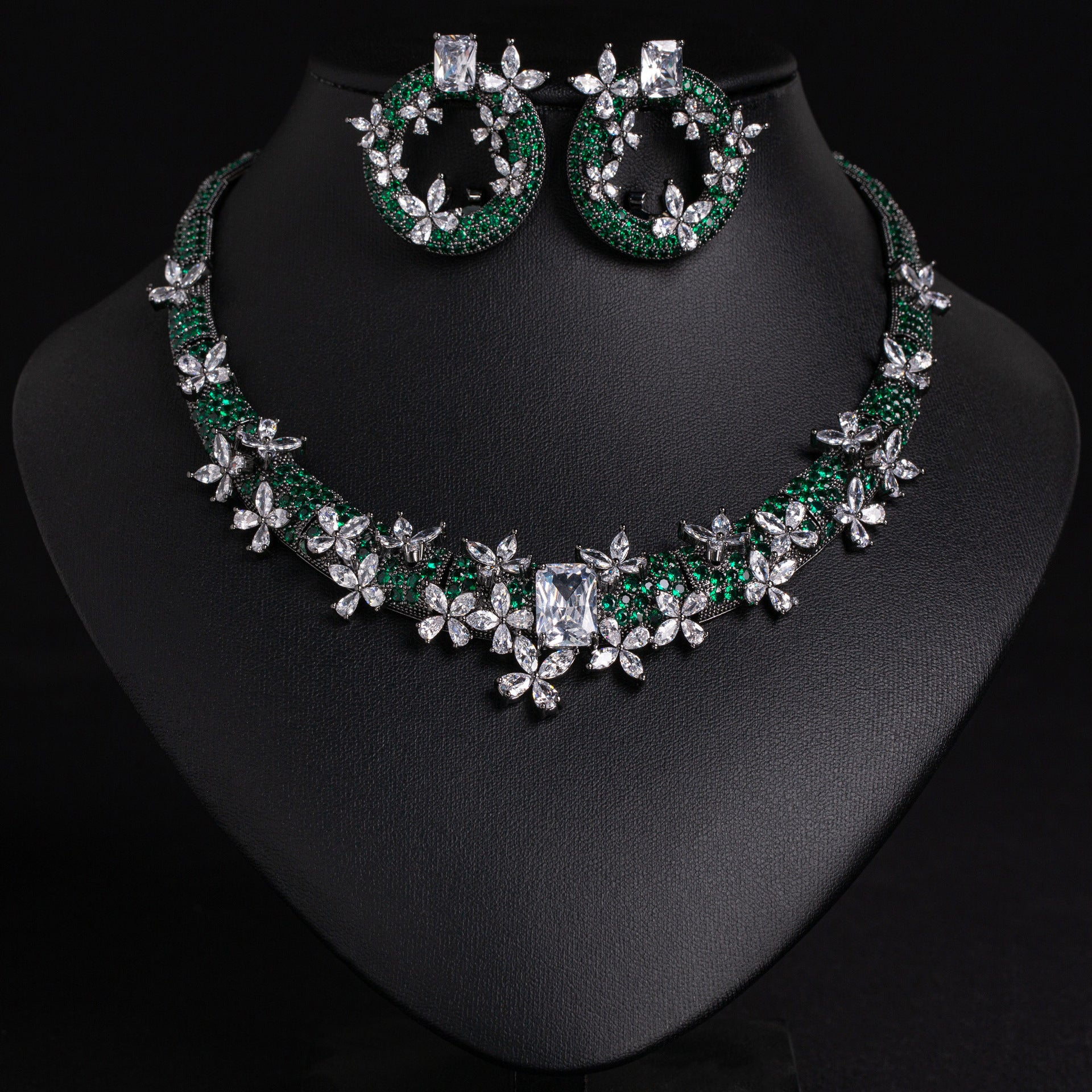 Luxury Golden Yellow Gemstone Necklace Set for Women – Floral Statement Jewelry with Matching Earrings