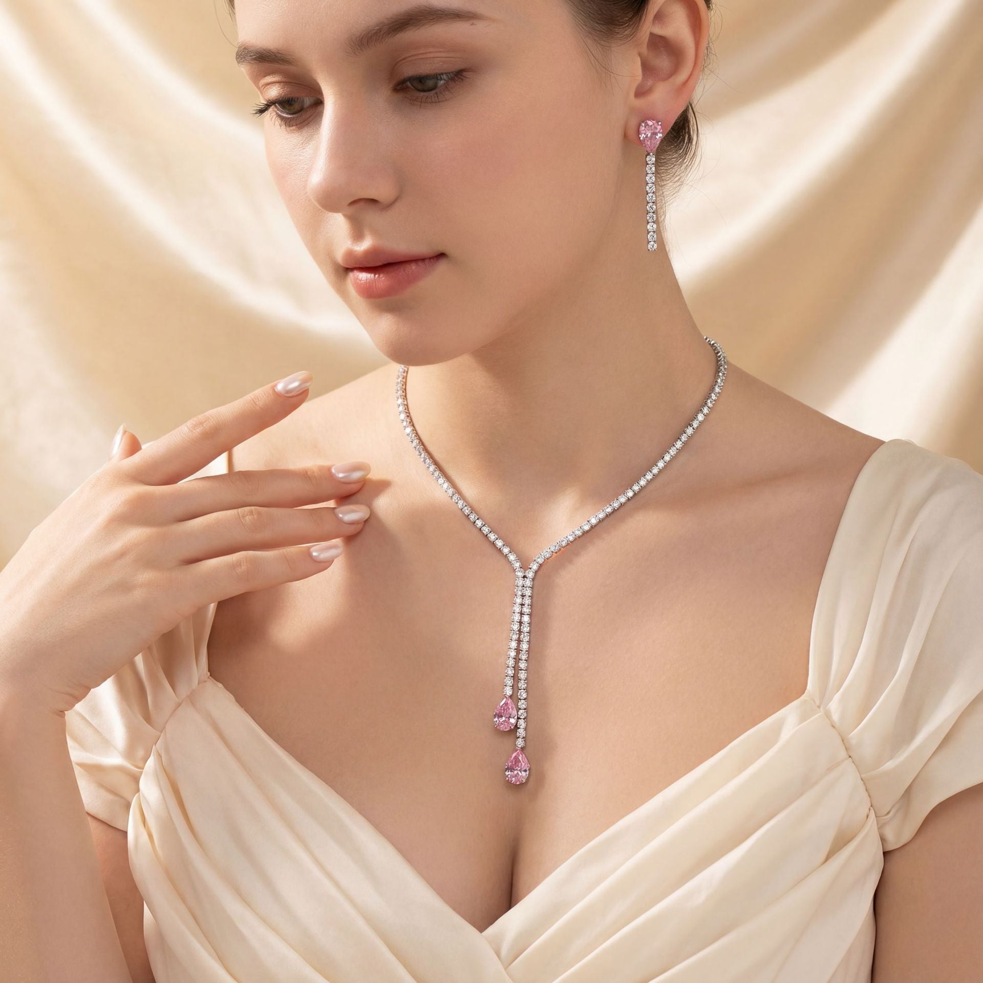 Elegant Red Teardrop Crystal Necklace and Earrings Set – Luxury Statement Jewelry