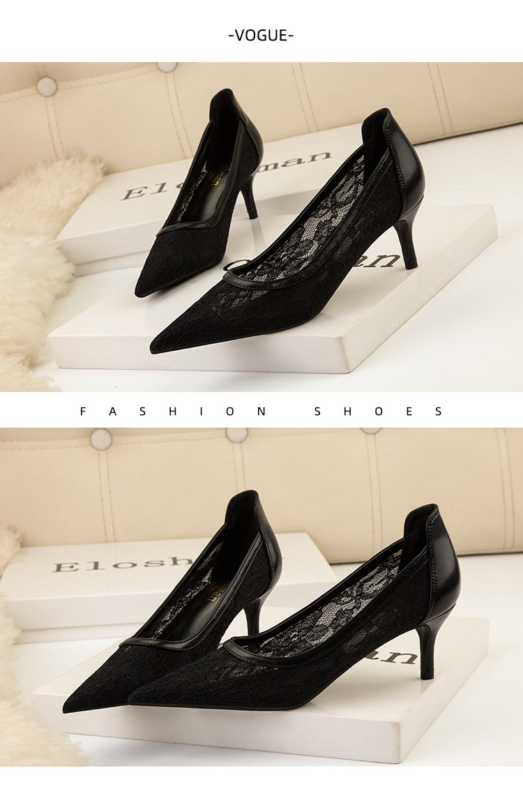 Sexy pointed hollow lace high heels