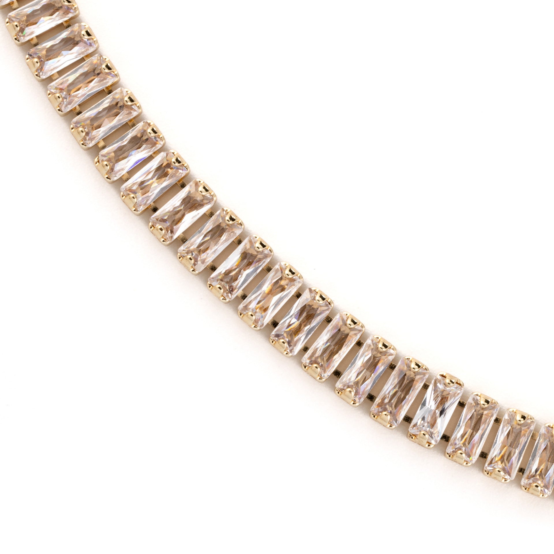 Elegant Gold Crystal Tennis Necklace – Baguette Cut Jewelry for Women