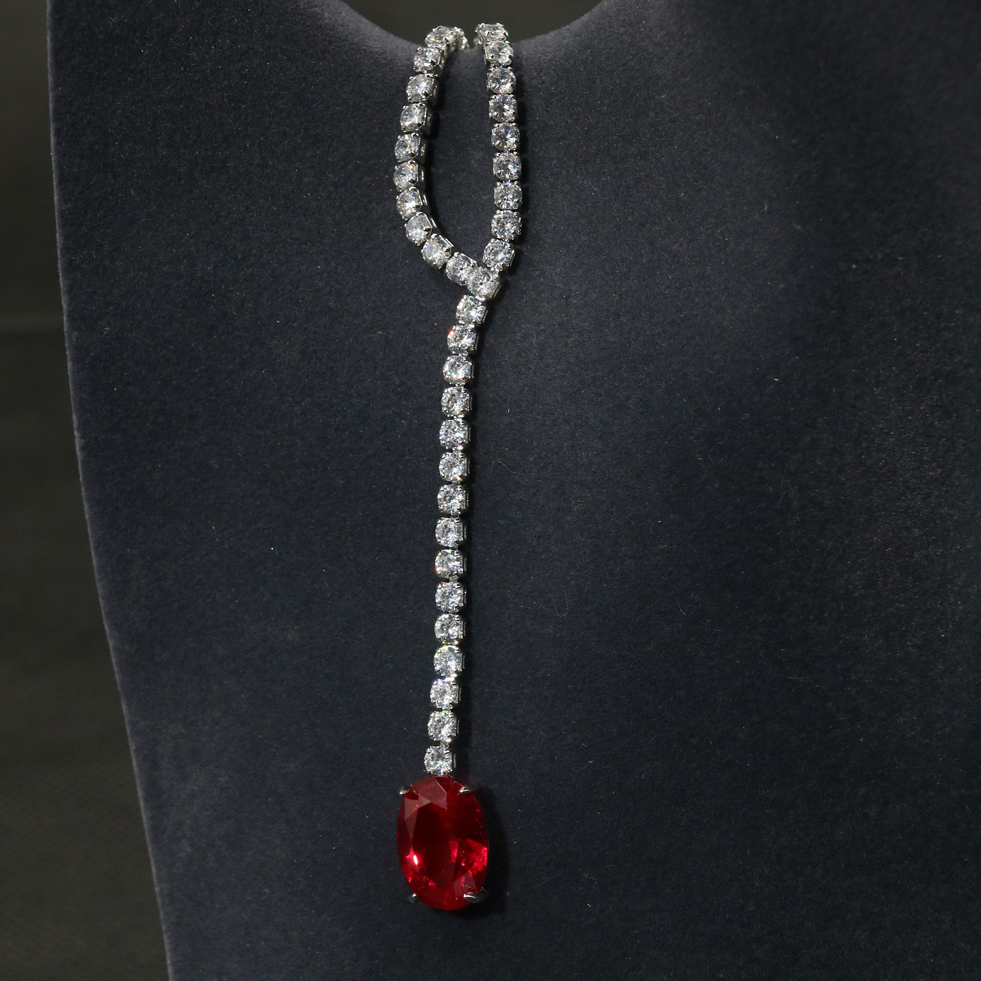 Elegant Red Crystal Teardrop Y Necklace and Earrings Set – Luxury Statement Jewelry Collection