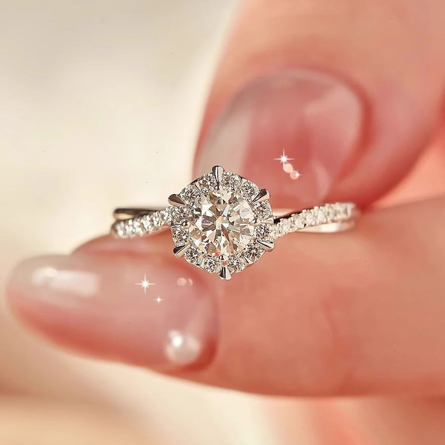 Fashion Platinum Plated Zircon Six Claw Open Diamond Ring