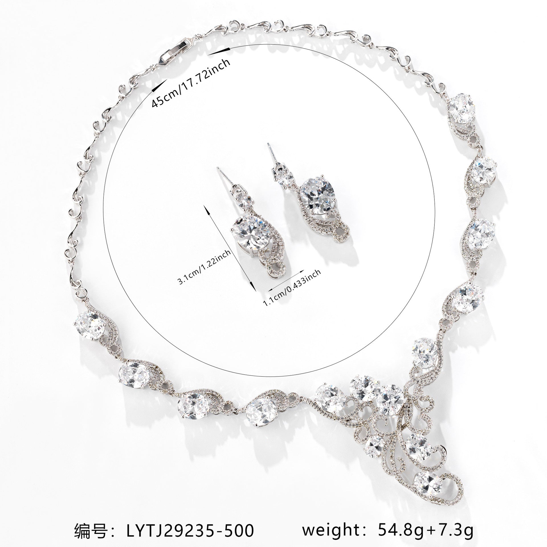Luxury Clear Crystal Jewelry Set – Silver Tone Necklace Earrings Set for Women