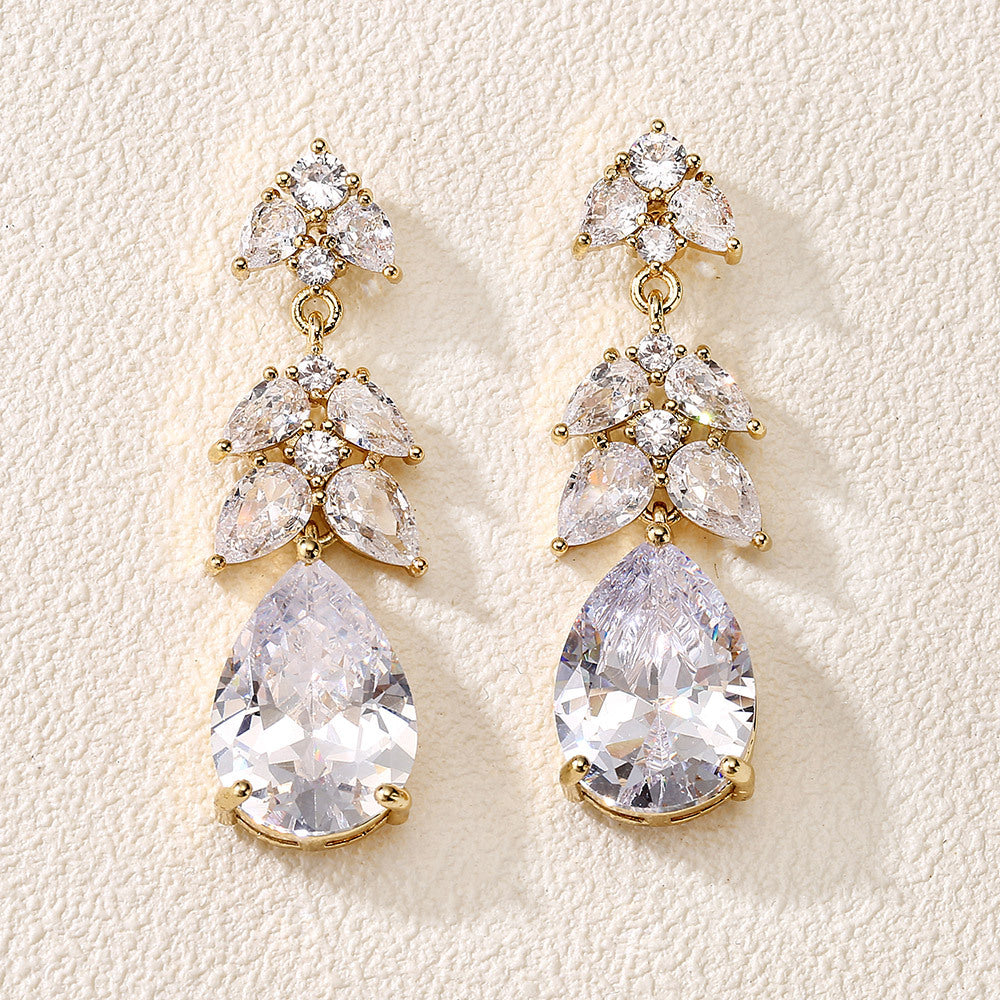 Boucles d'oreilles pendantes zircon en forme de goutte d'eau avec franges