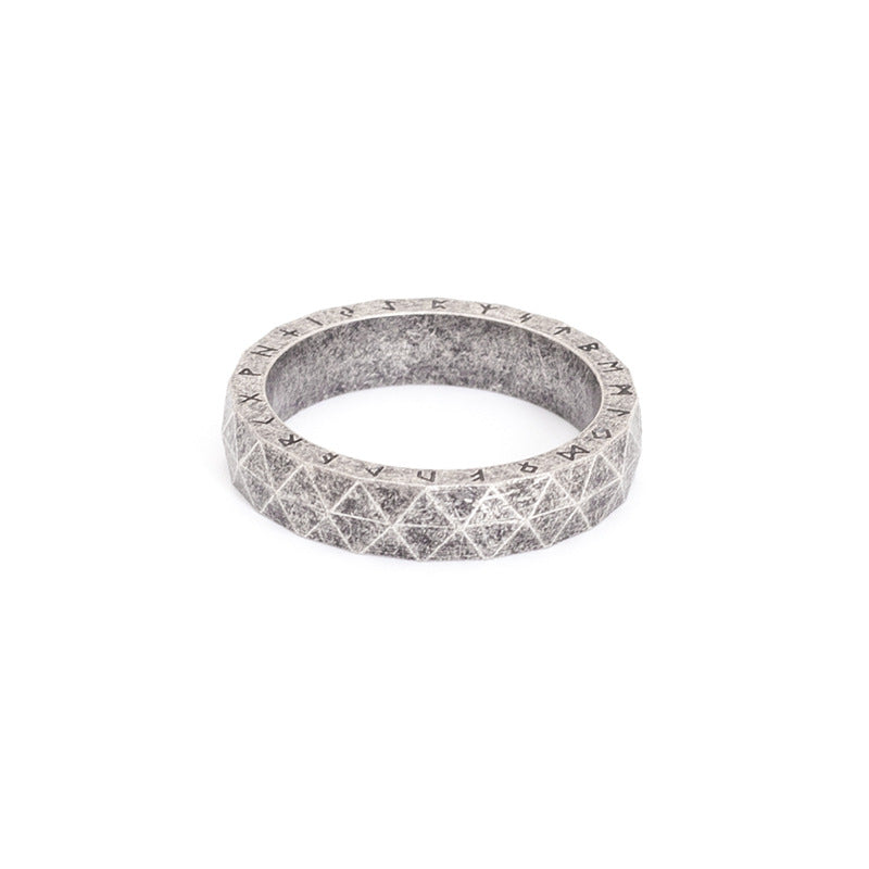 Vintage text rhombus titanium steel ring