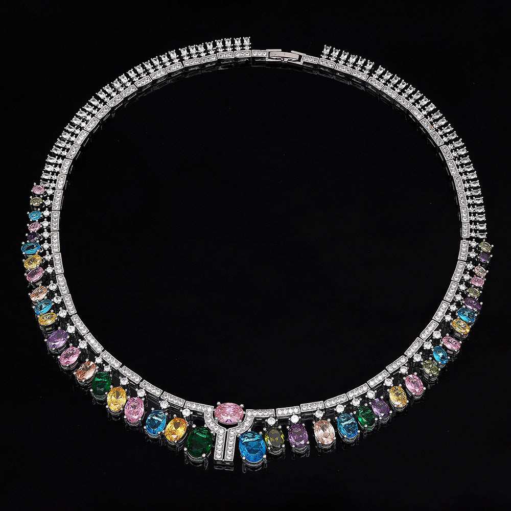 Luxury Rainbow Crystal Statement Jewelry Set – Necklace Earrings Ring Bridal Set