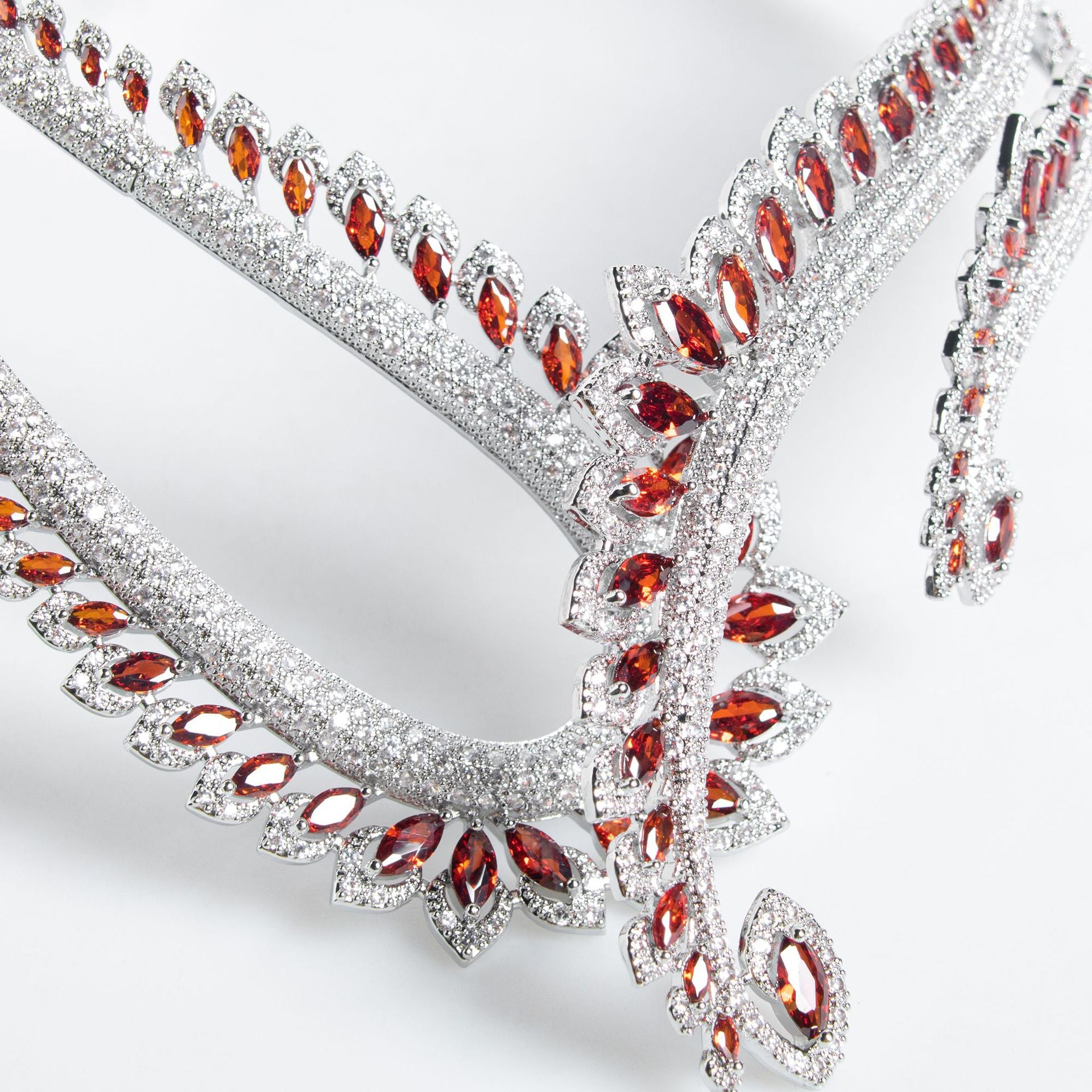 Glamorous Red Gemstone Necklace and Earrings Set – Luxury Evening Jewelry Collection