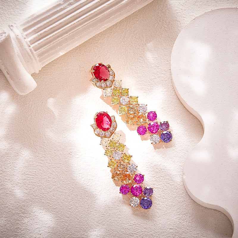 Parure Collier et Boucles d'Oreilles de Pierres Précieuses Multicolores de Luxe pour Tenues de Soirée Élégantes