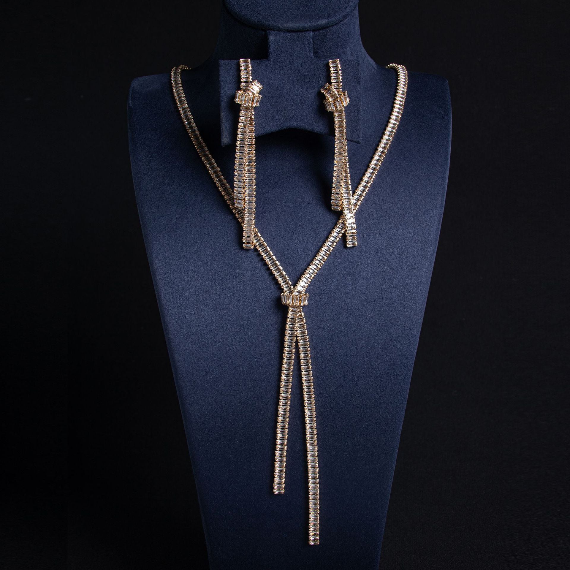 Luxury Crystal Y Necklace Set for Women – Elegant Long Pendant Jewelry with Matching Earrings