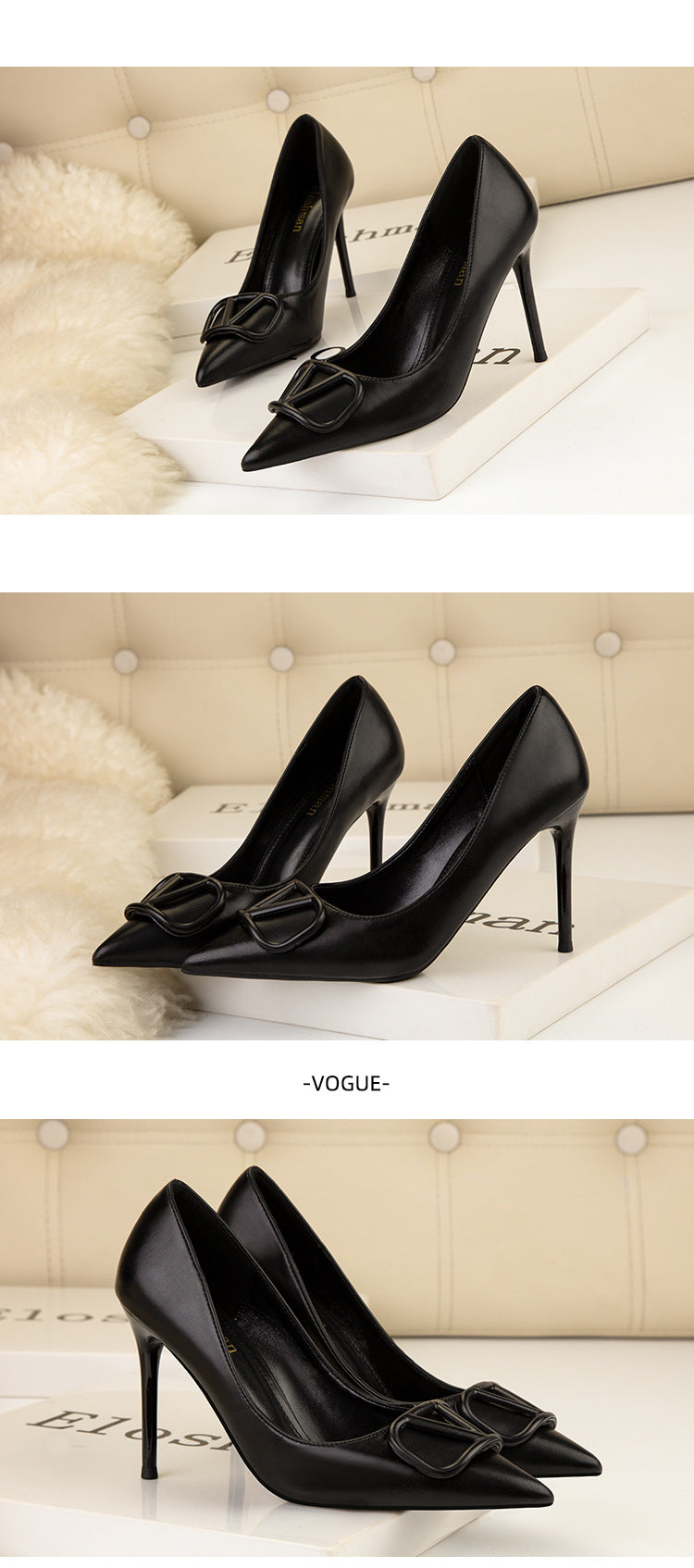 Fashion pointed metal buckle banquet high heels