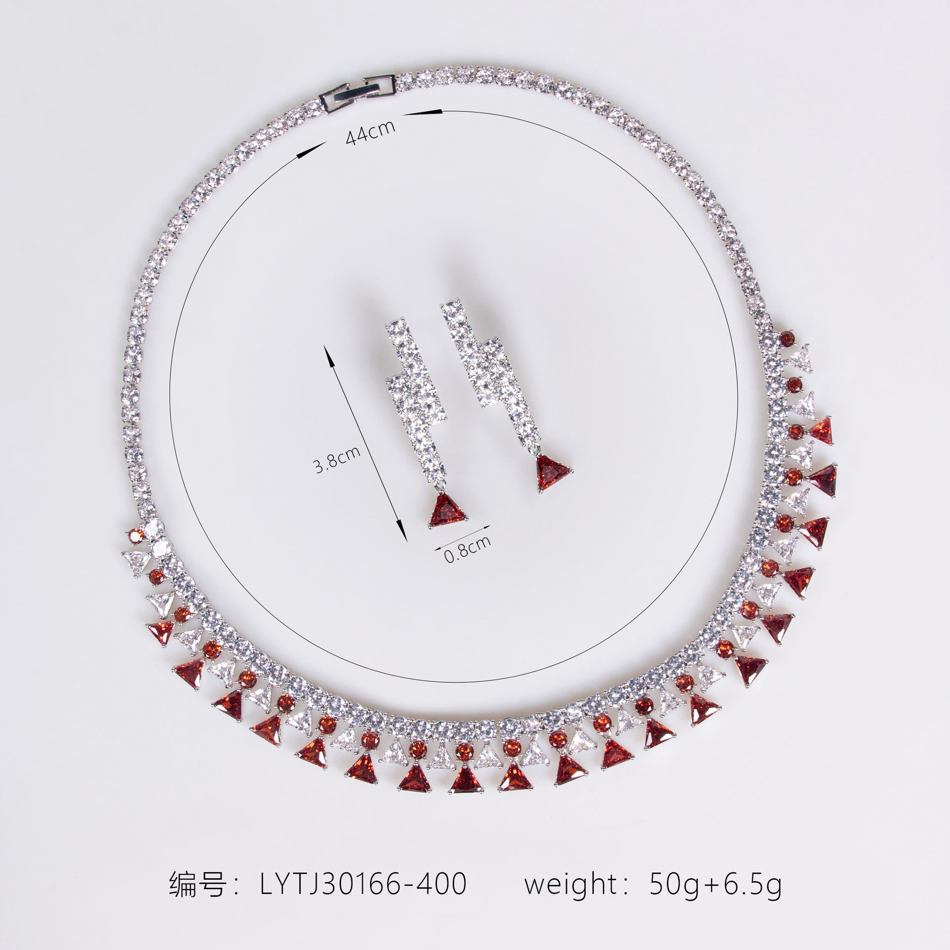 Parure de soirée, collier et boucles d'oreilles goutte, rouge rubis de luxe