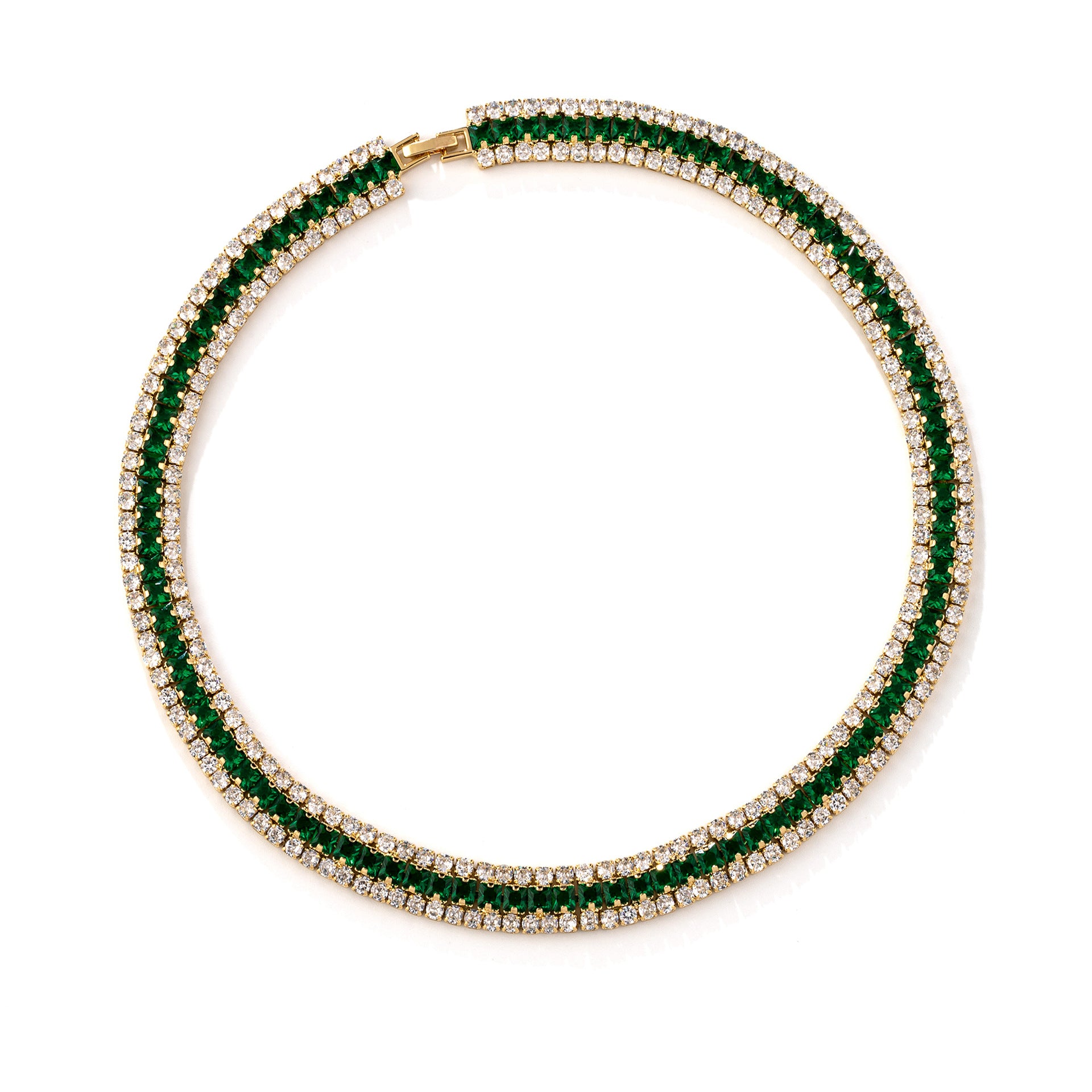 Elegant Emerald Crystal Necklace Set – Green Tennis Jewelry for Women