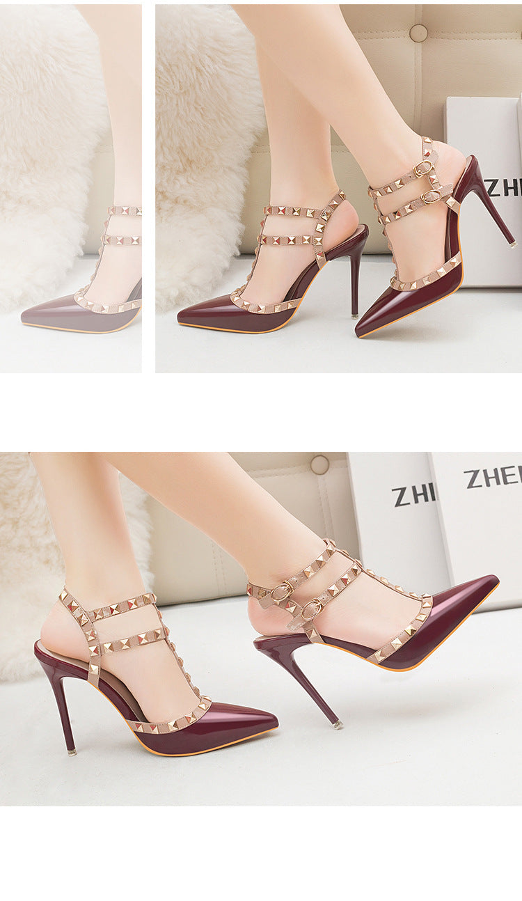 Fashion Rivet Patent Leather High Heels