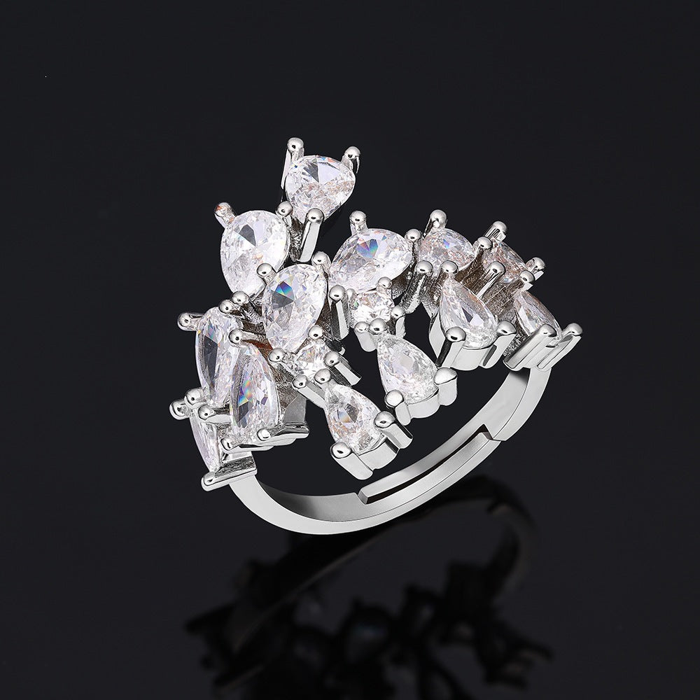Luxury Silver Crystal Fringe Necklace Set Earrings Ring Bracelet Bridal Wedding Statement Jewelry for Women Elegant Sparkling Set