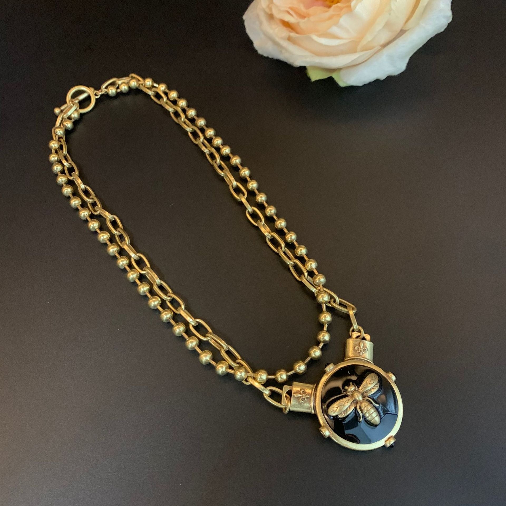 Vintage Gold Double Bee Necklace