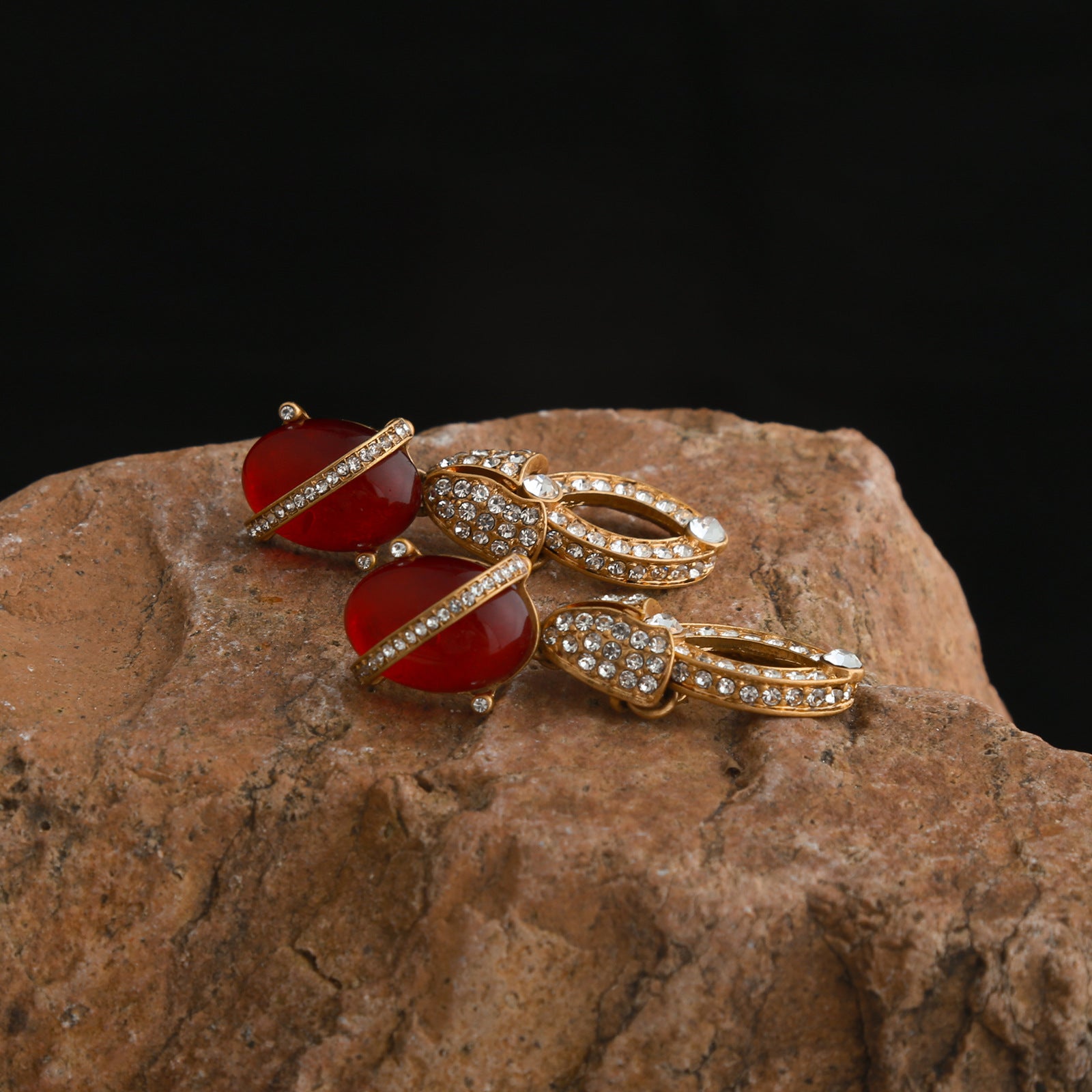 Light luxury high-end fringed ruby stud earrings necklace series