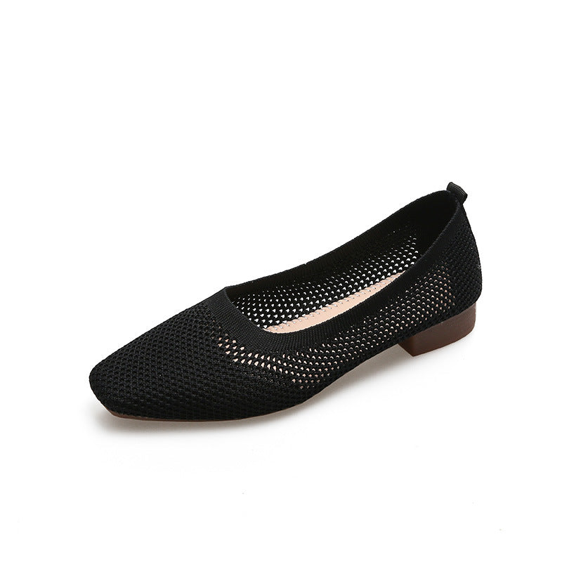 Stylish breathable woven square head soft-soled loafers