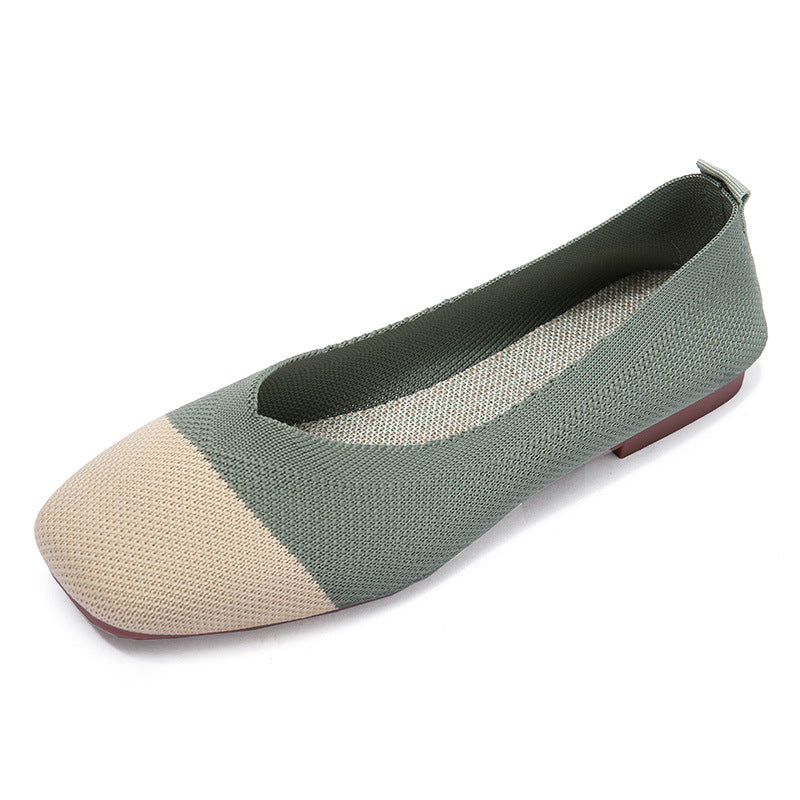 Fashion color matching woven square head flat bottom loafers