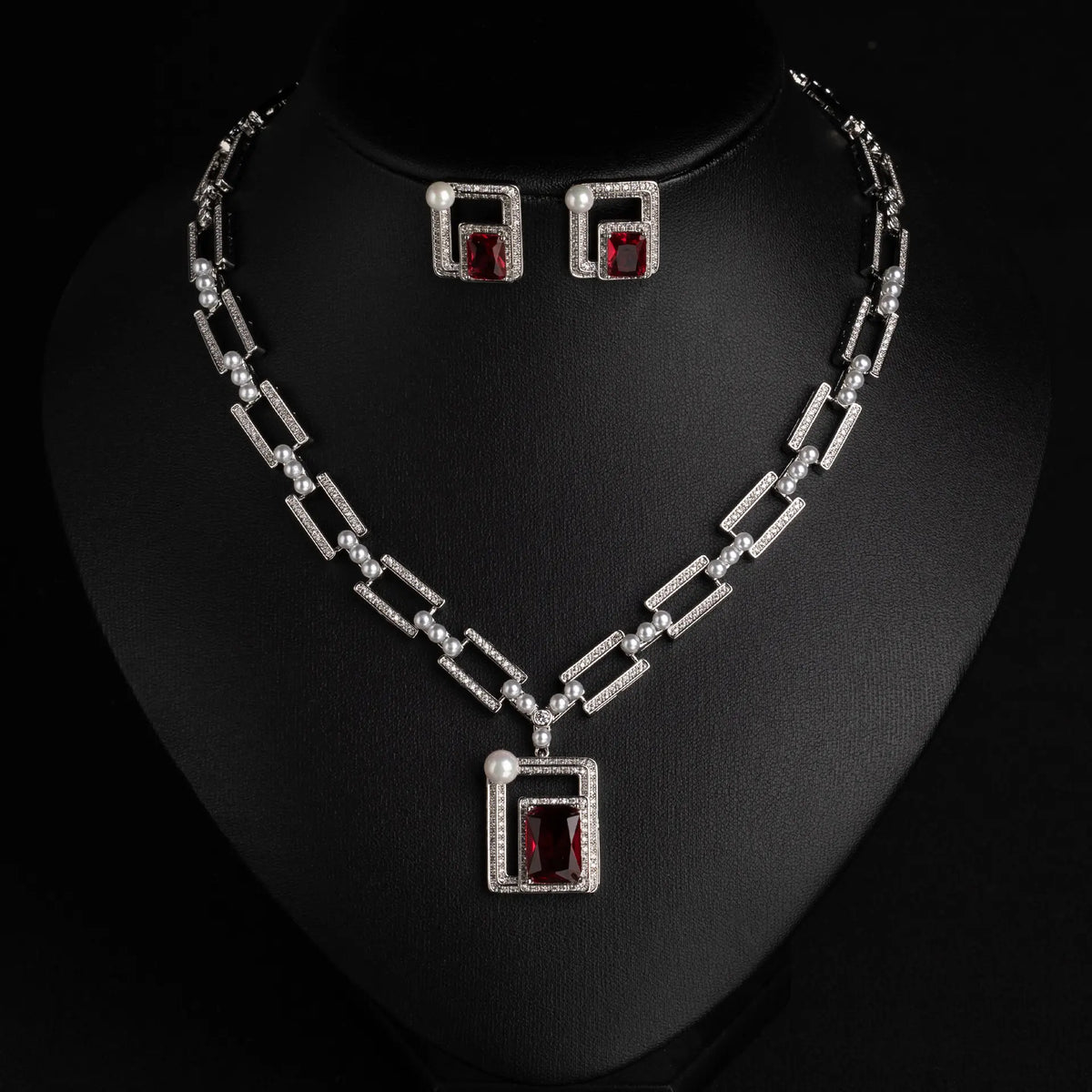 Jewelry Set Women's Square Design Classic Simple Versatile Necklace Earrings Set