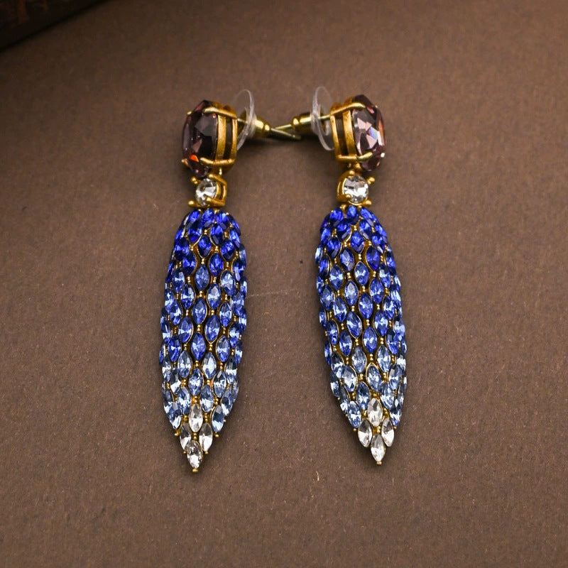 Fashion Vintage Crystal Gemstone Earrings Ring Necklace Set