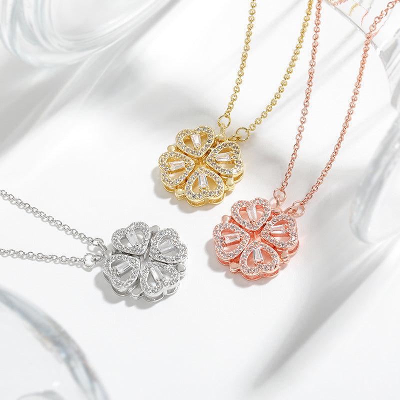 Two-wear love flower four-leaf clover necklace