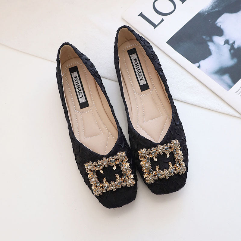 Fashion square buckle shallow pleated loafers