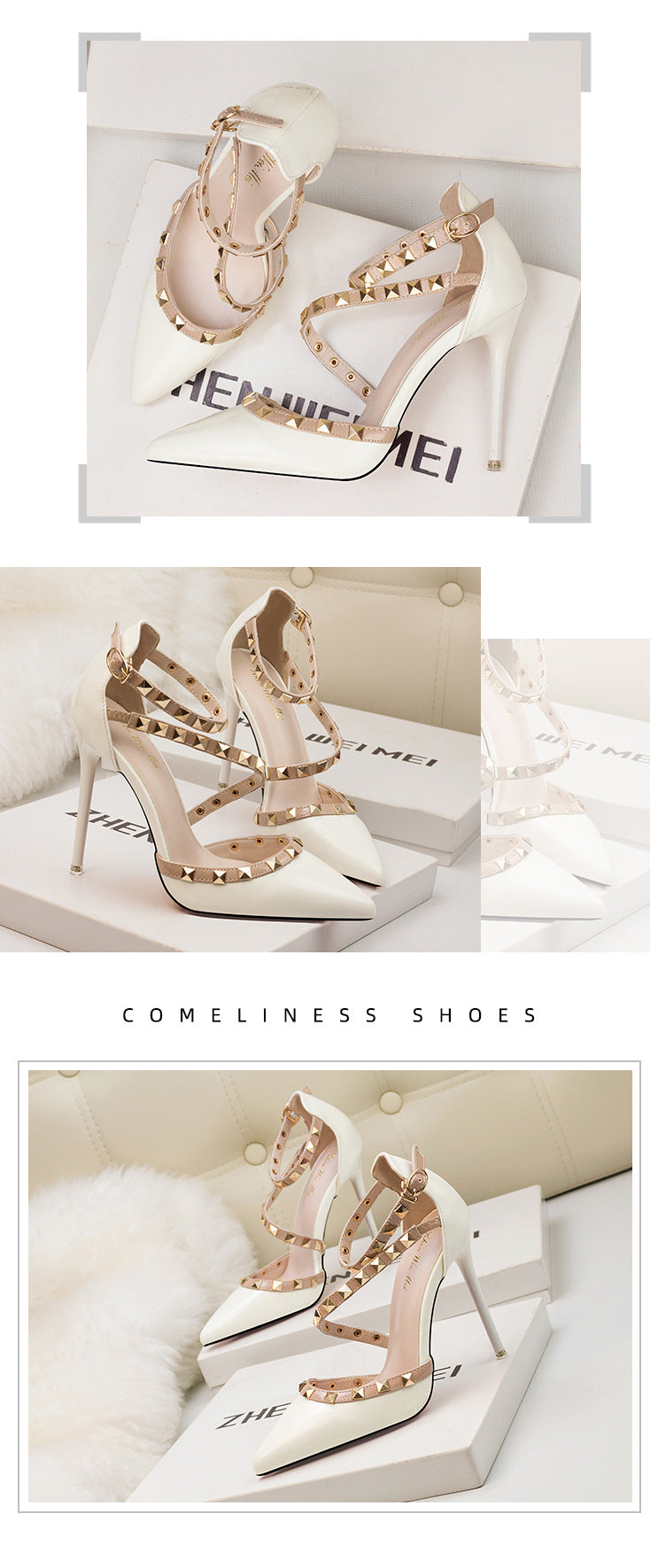 Simple pointed rivets hollow word with high heels