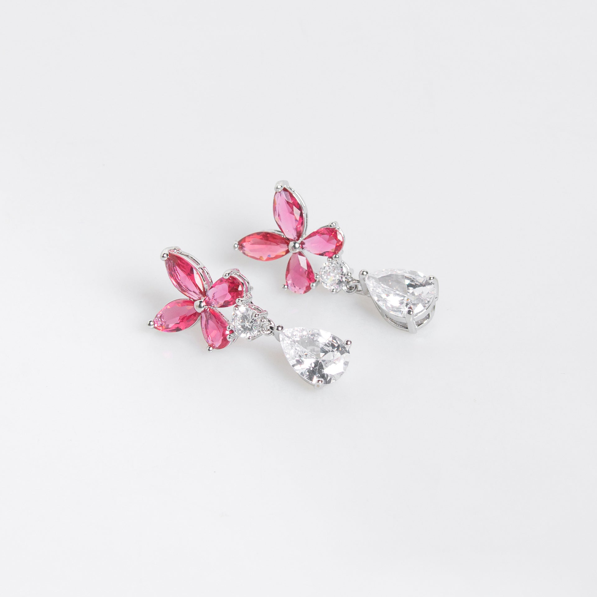 Luxury Pink Crystal Floral Necklace Earrings Set – Elegant Statement Jewelry for Women