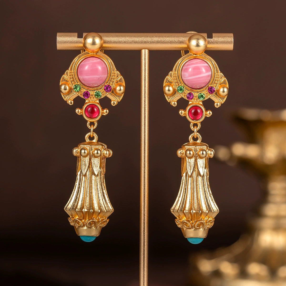 Boucles d'oreilles pendantes émaillées vertes vintage à motif floral pour femme