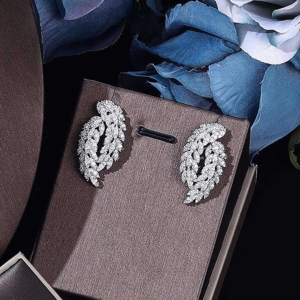 Luxury Gold Crystal Leaf Jewelry Set – Necklace Earrings Bracelet Ring for Women