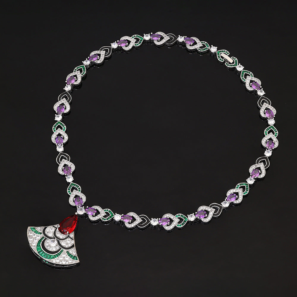 Luxury Green Crystal Necklace Set Gold Plated Copper Alloy Statement Jewelry for Women