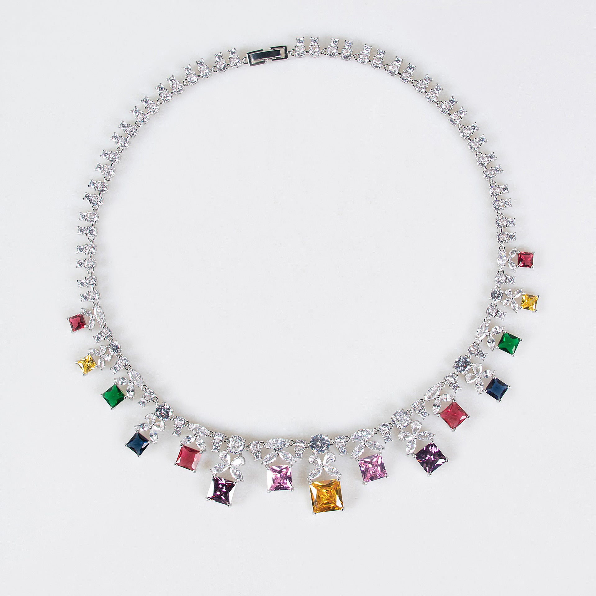 Luxury Ruby Red Square Gemstone Necklace Set for Women – Floral Statement Jewelry with Matching Earrings