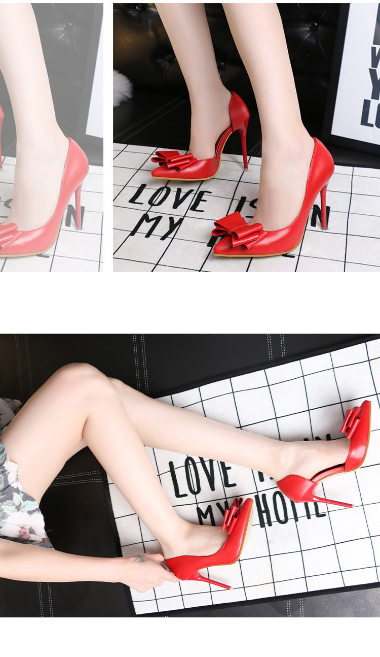 Fashion bow side hollow high heels