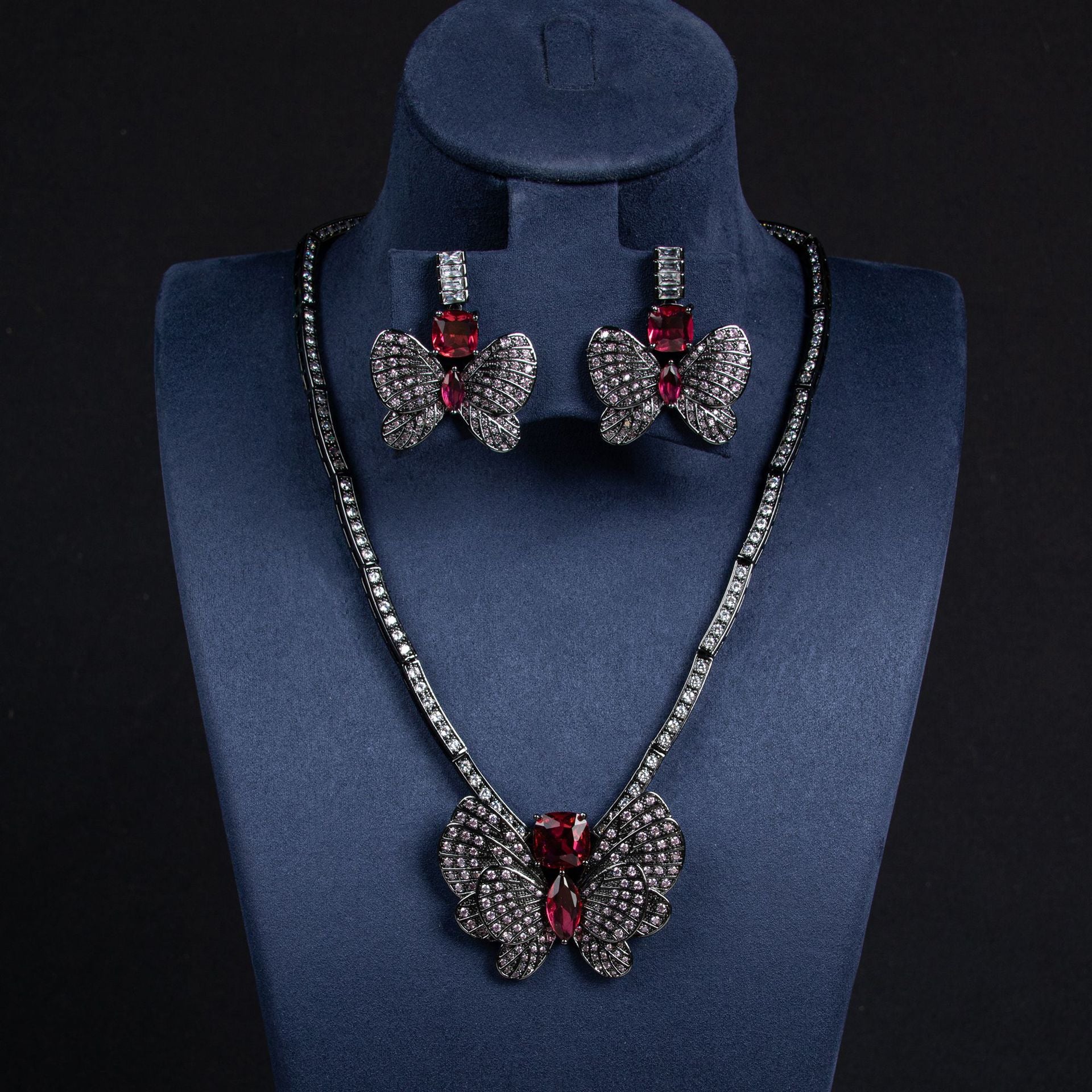 Luxury Yellow Butterfly Crystal Necklace and Earrings Jewelry Set for Women