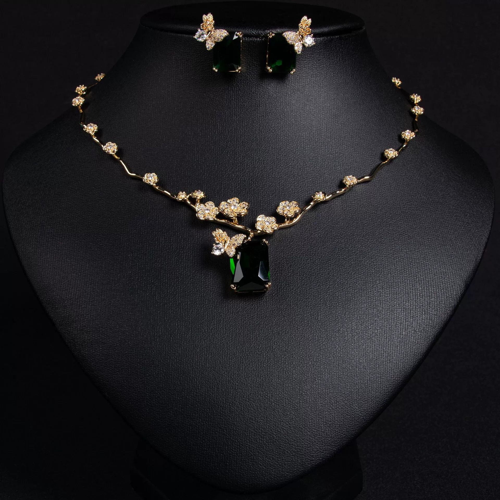 New Square Ruby Necklace Earring Set