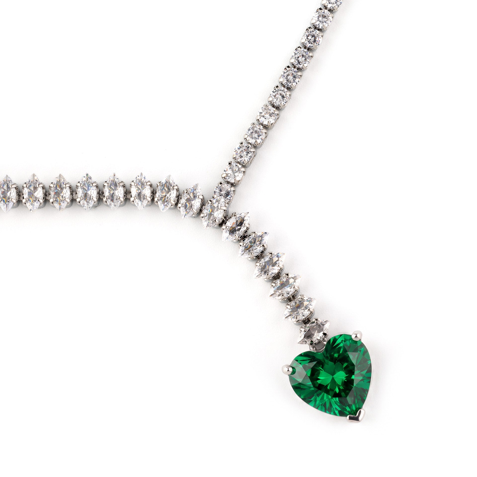 Romantic Emerald Green Jewelry Set – Heart Crystal Necklace Earrings