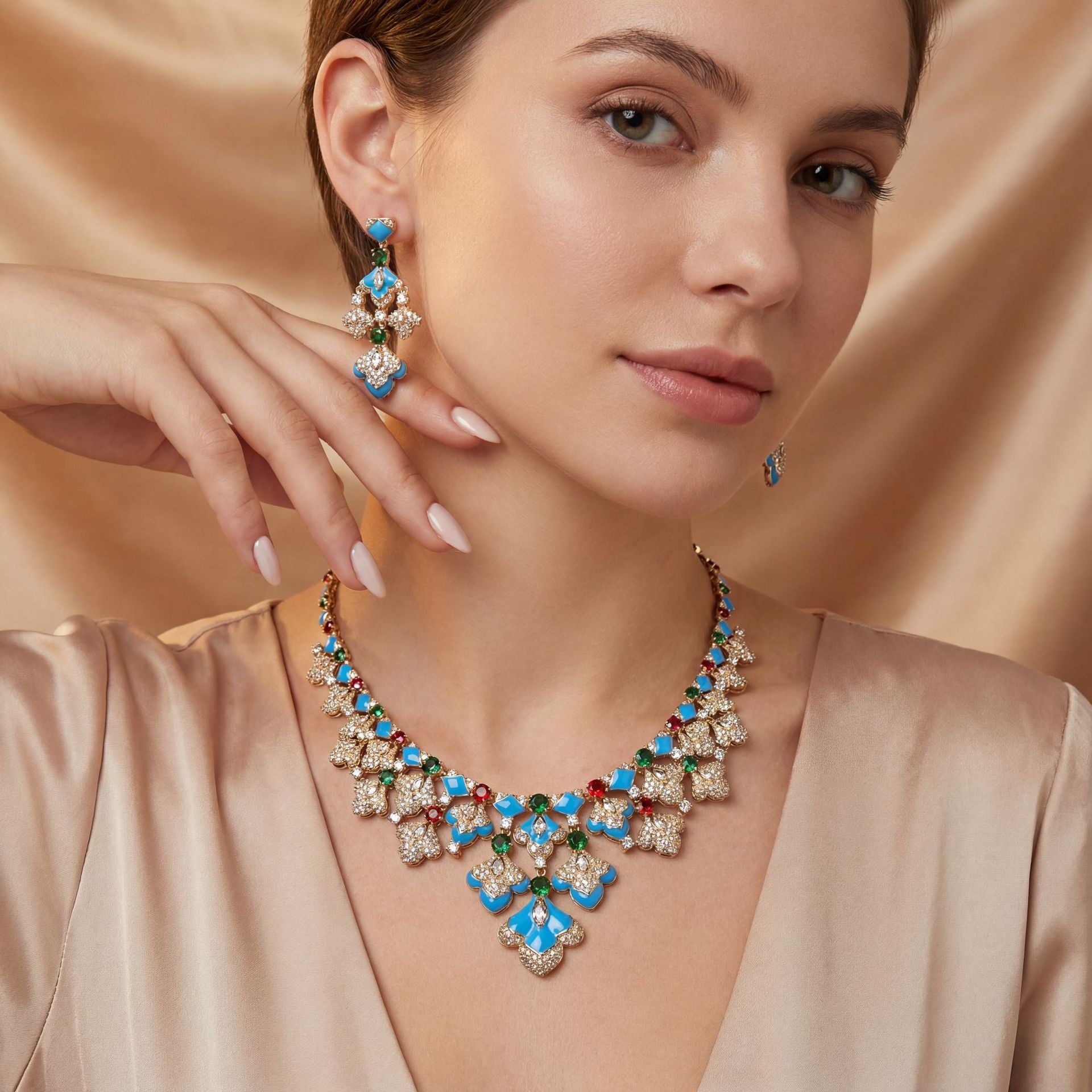 Elegant Gold Multicolor Rhinestone Statement Jewelry Set for Evening Wear