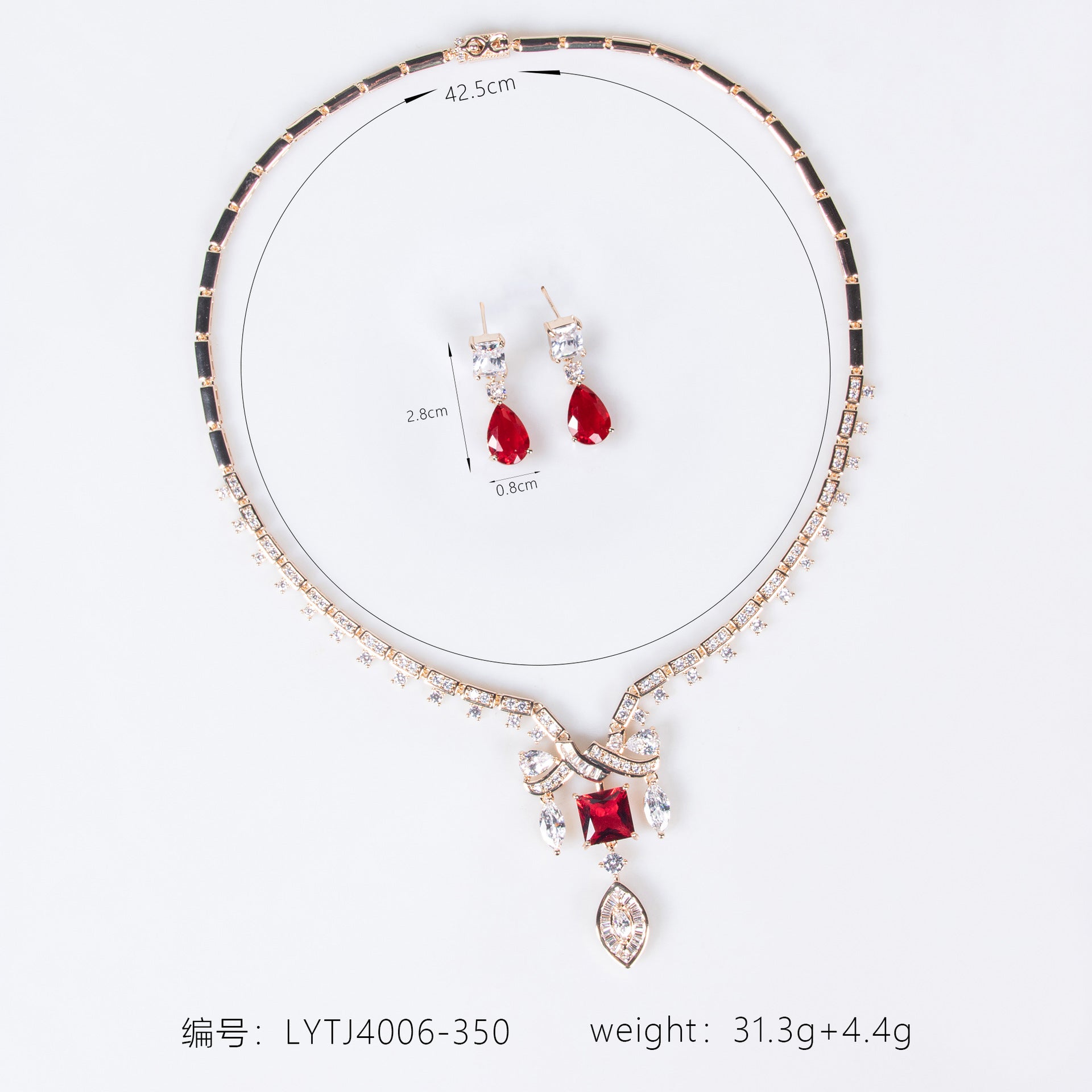 Luxury Ruby Red Crystal Necklace Earrings Set – Elegant Statement Jewelry for Women