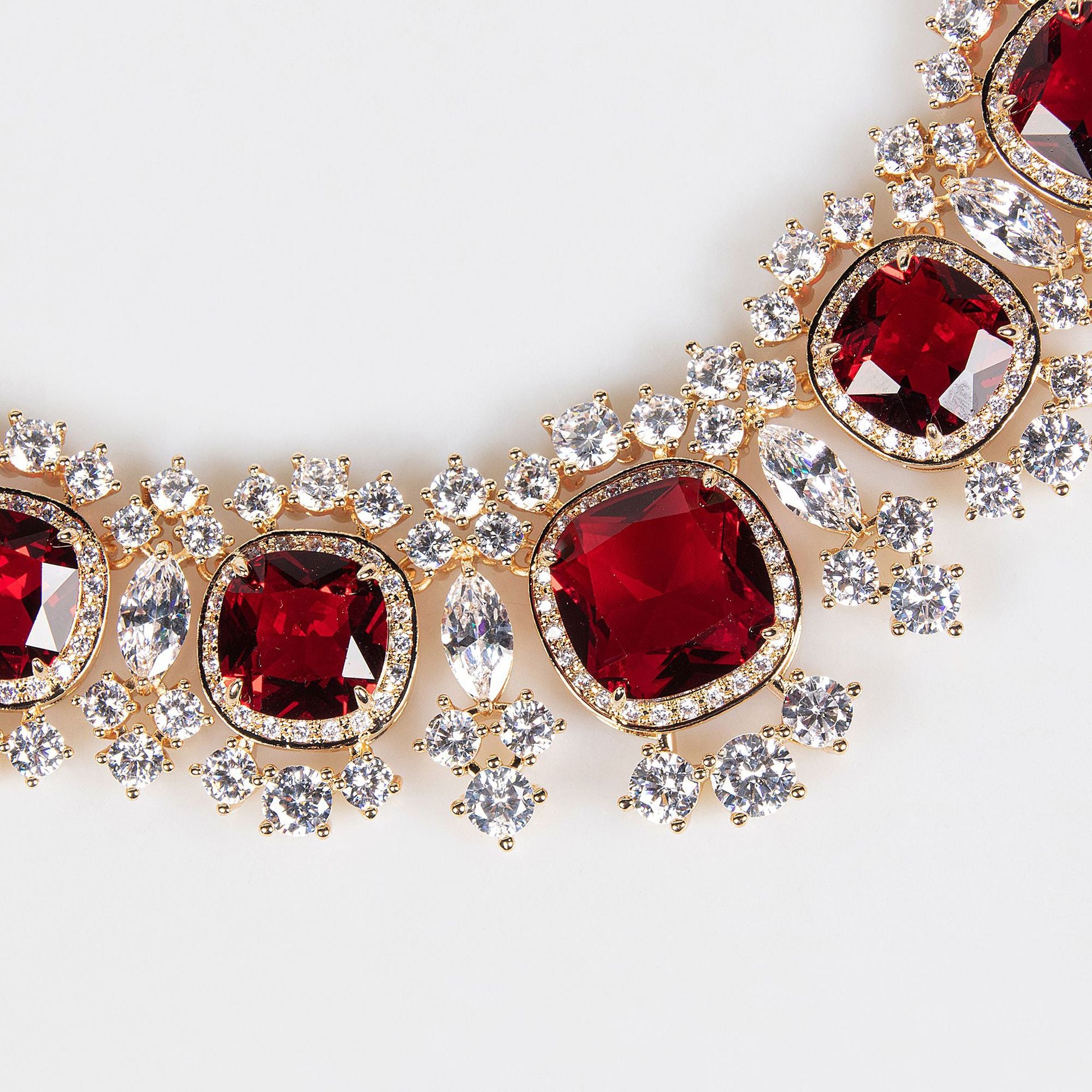 Luxury Red Gemstone Jewelry Set – Elegant Necklace Earrings for Women