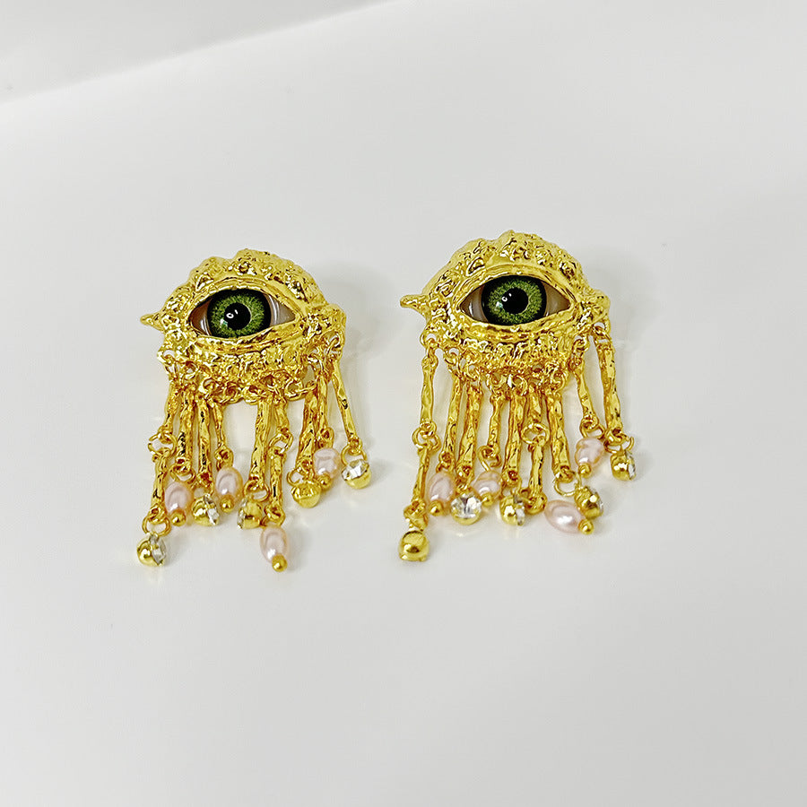 Personalized Demon's Eye Pearl Tassel Necklace, ring, earring, jewelry set