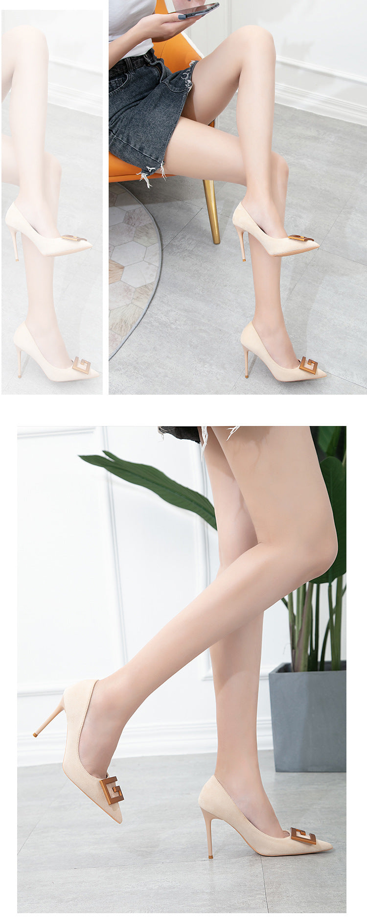 Pointed suede shallow mouth banquet professional high heels