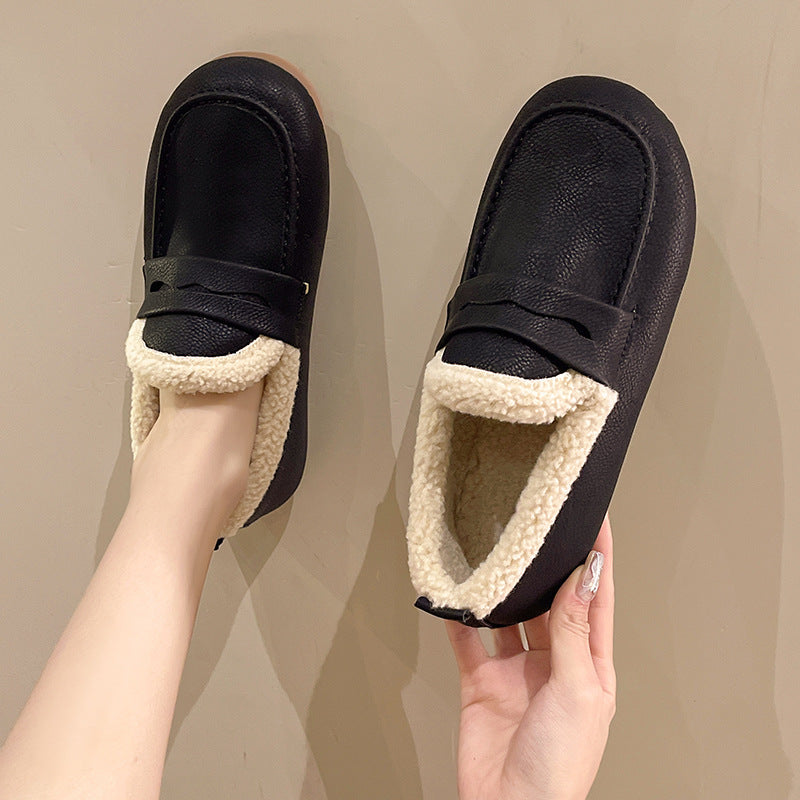 Winter large size velvet warm soft-soled loafers