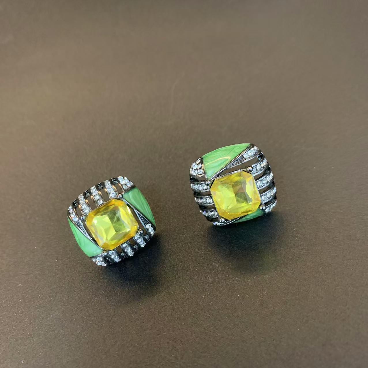 Light Luxury Topaz Geometric Stud Earrings Necklace Ring Set