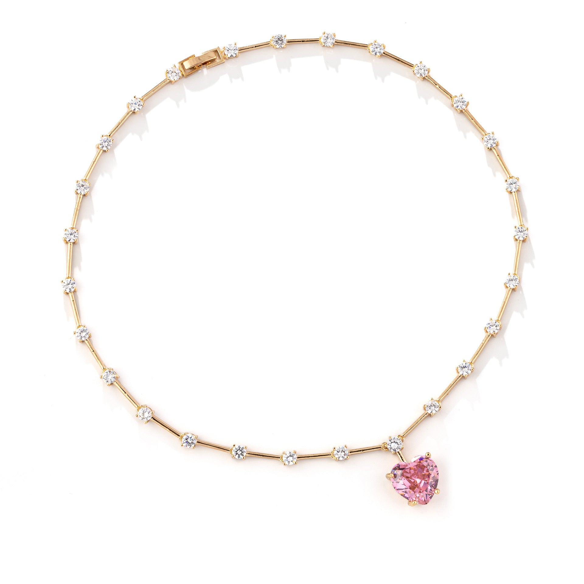 Elegant Heart Shaped Crystal Necklace Earrings Set – Luxury Pink Jewelry Collection