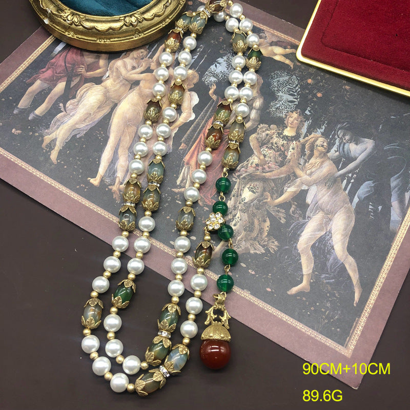 Boucles d'oreilles longues chaîne pull perles émaillées style vintage, ensemble collier boucles d'oreilles perles nao