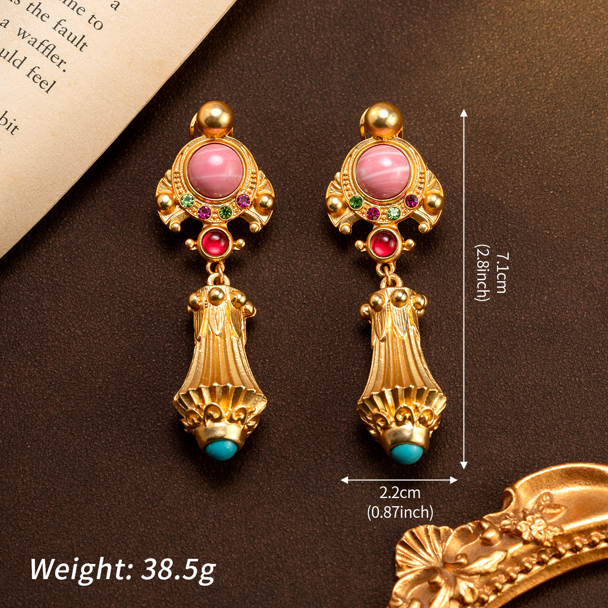 Vintage Green Enamel Floral Drop Earrings for Women
