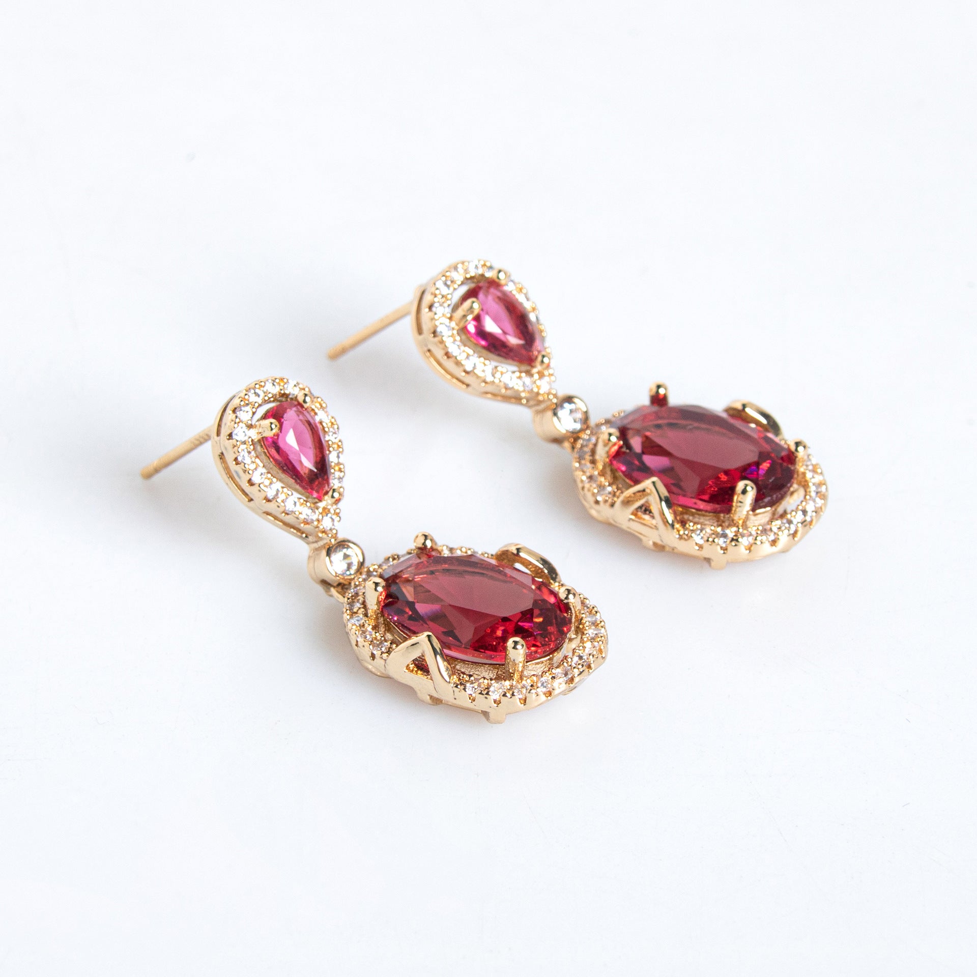 Luxury Deep Red Gemstone Statement Necklace Set for Women – Gold Jewelry with Matching Earrings