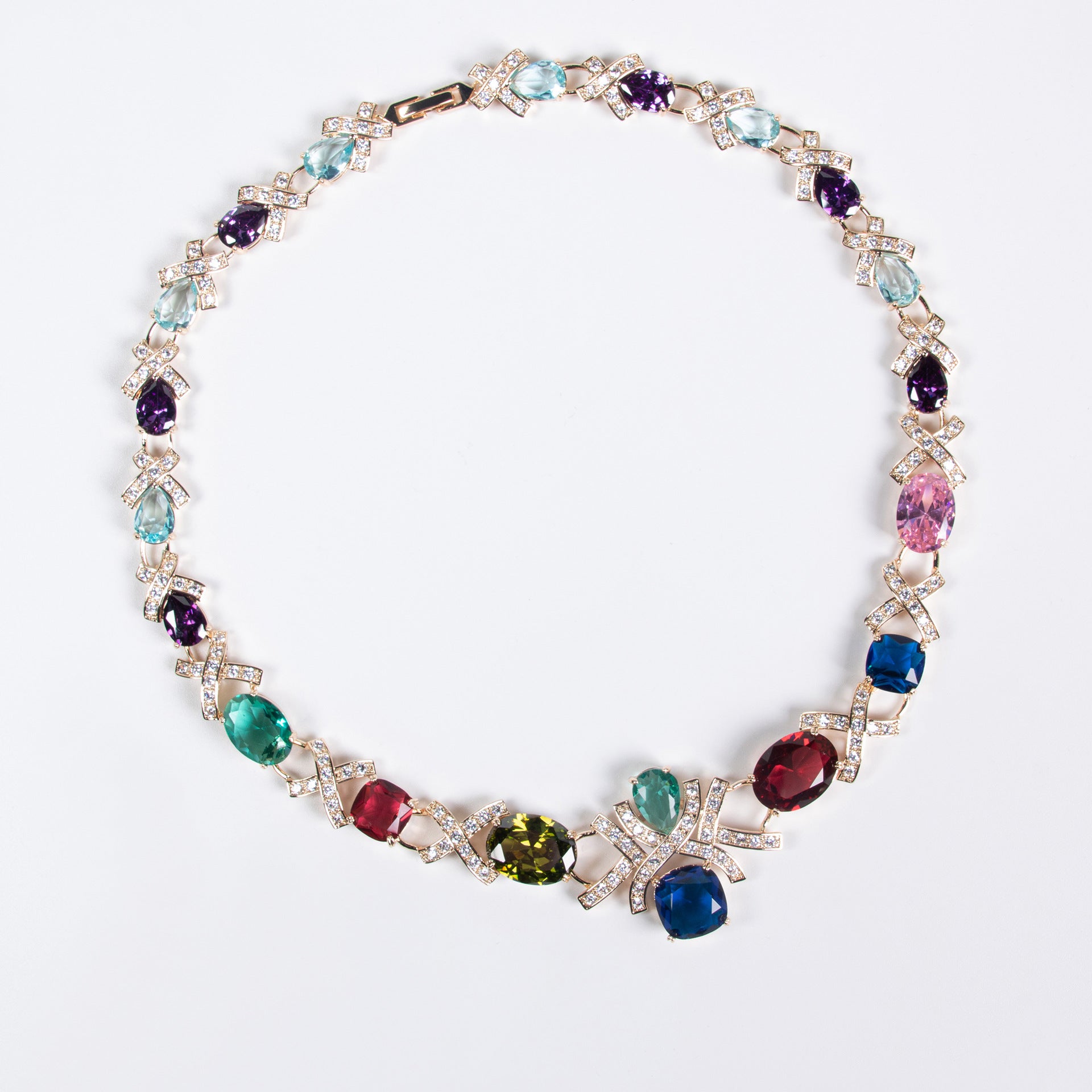 Luxury Blue Green Crystal Necklace and Earrings Jewelry Set